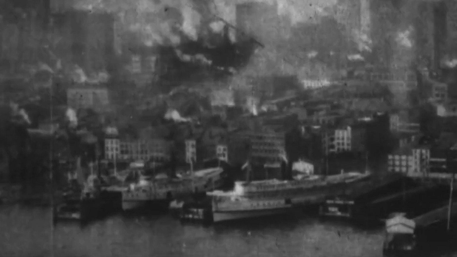 At the Top of Brooklyn Bridge 1897 movie scene