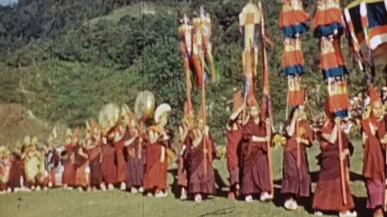 Procession at Gangtok 1940 movie scene