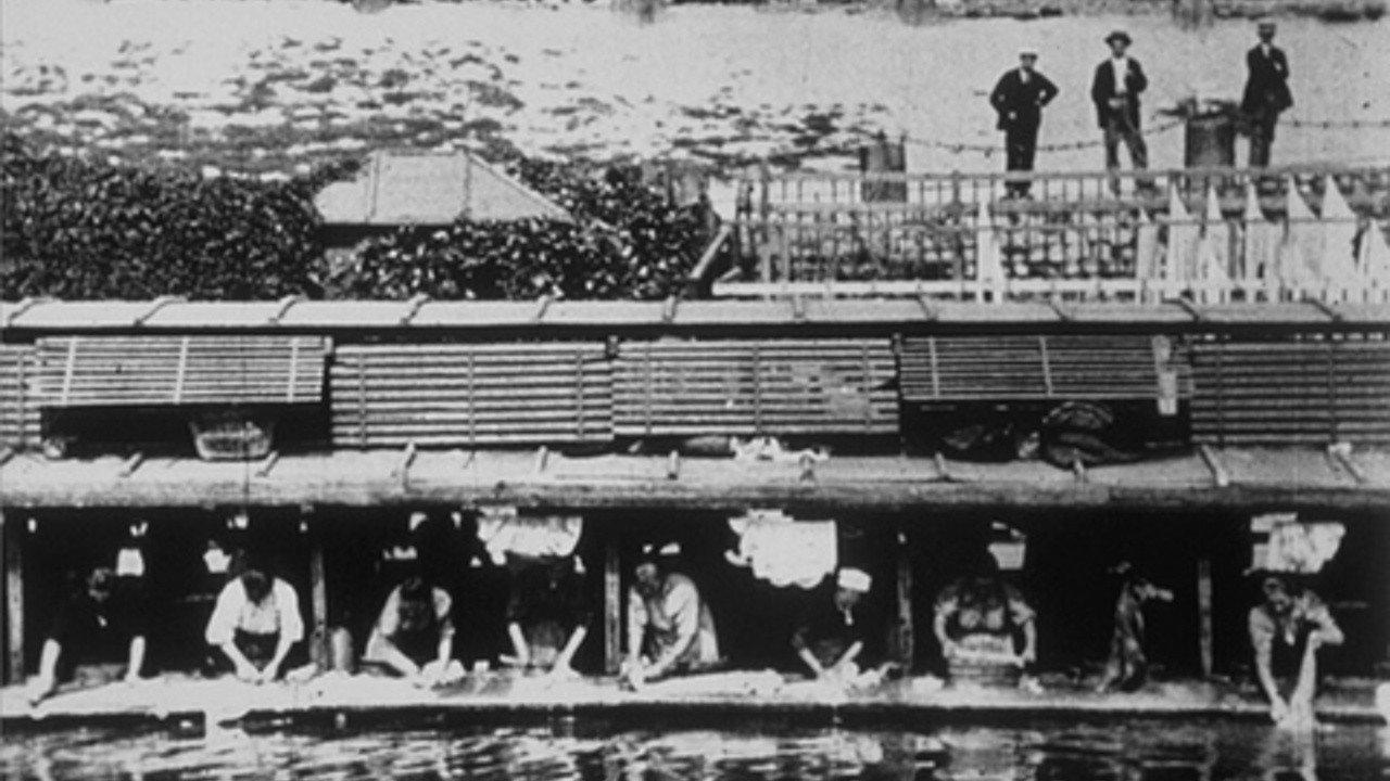 Washerwomen on the River 1897 movie scene