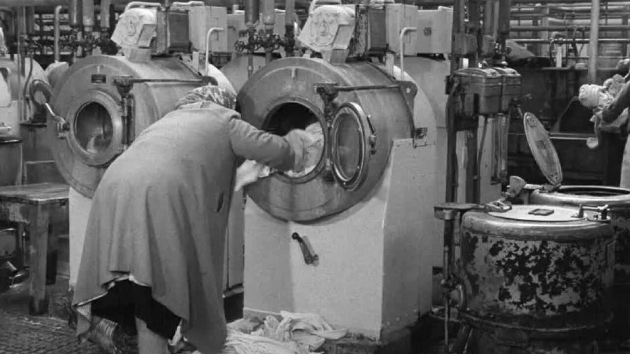 Public wash-house Liverpool 1959 movie scene
