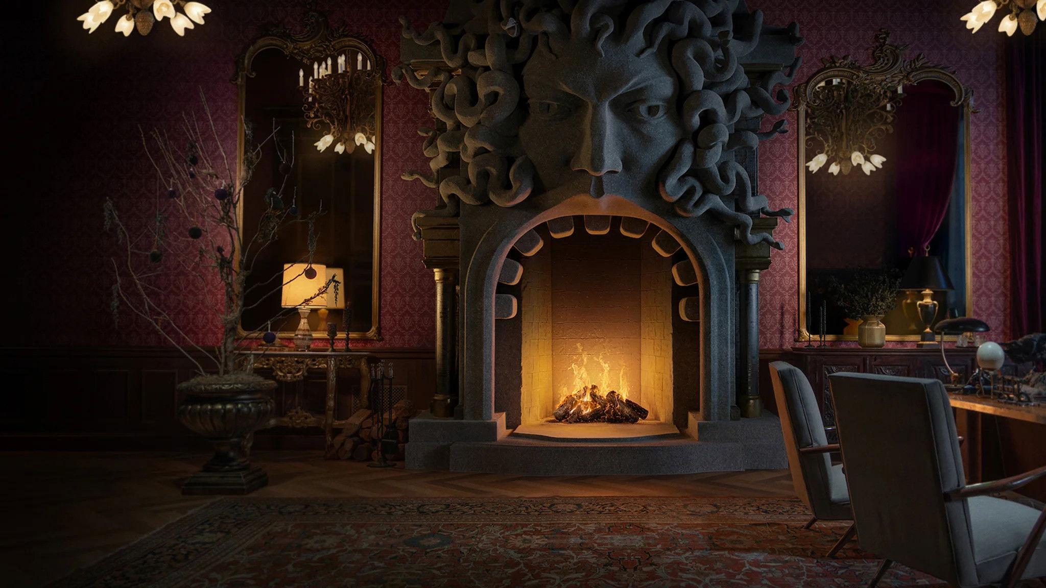 Wednesday: Fireplace 2025 movie scene