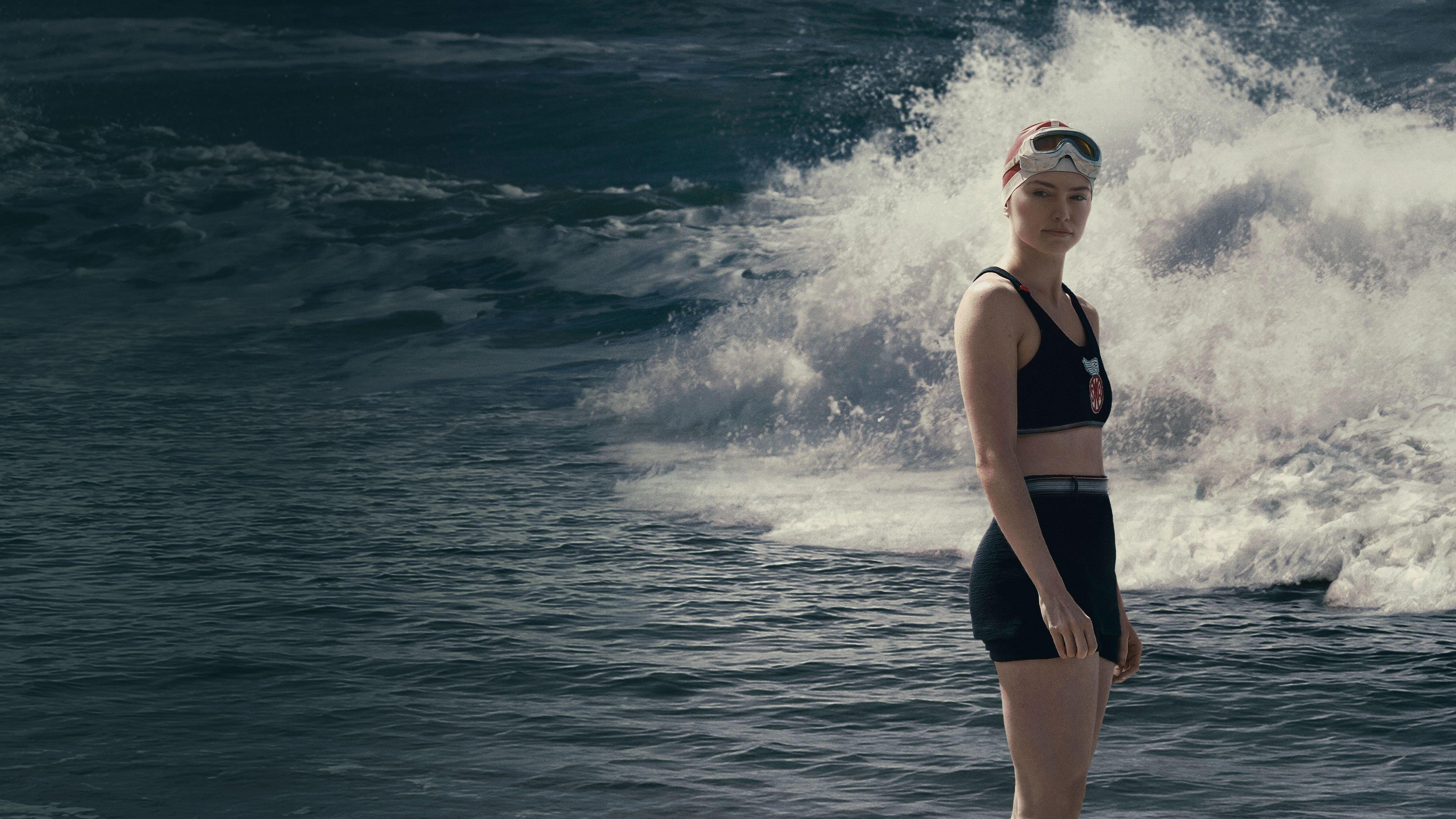 Young Woman and the Sea 2024 movie scene