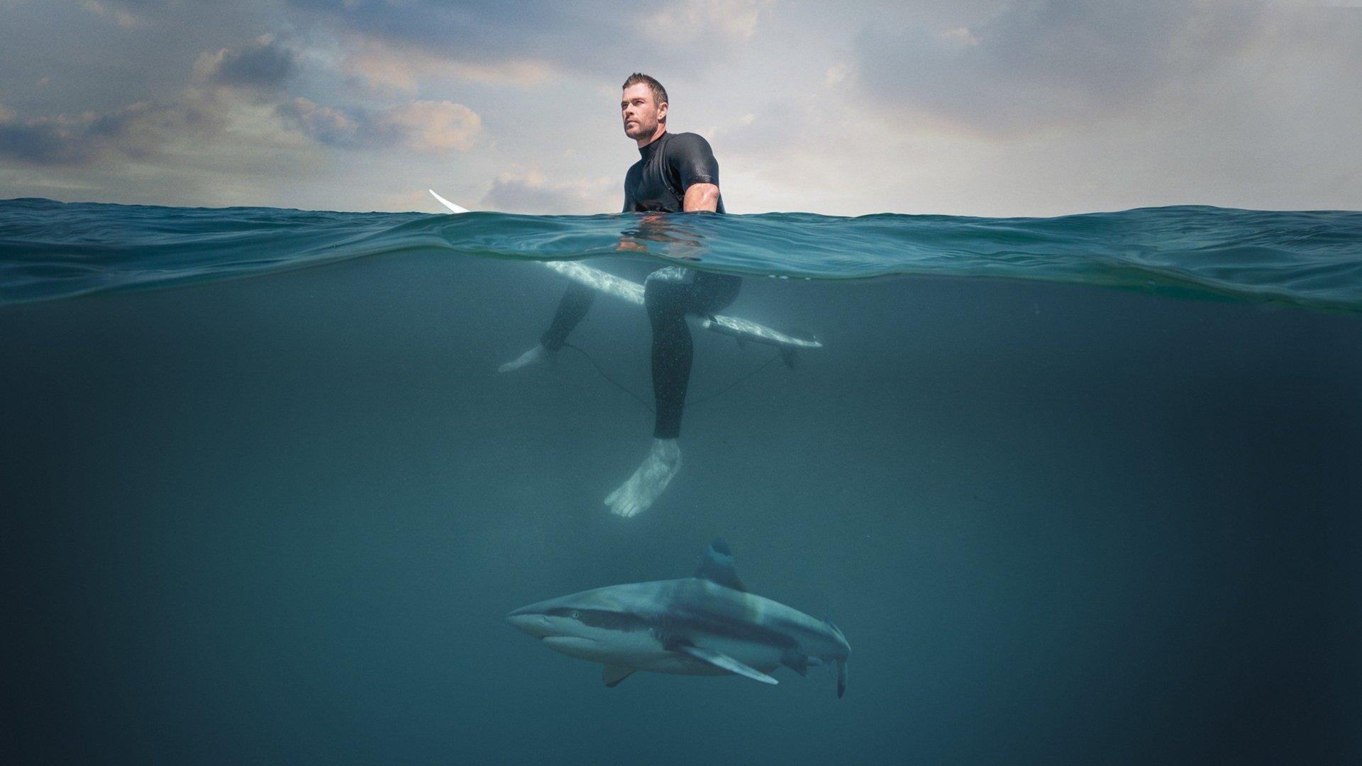 Shark Beach with Chris Hemsworth 2021 movie scene