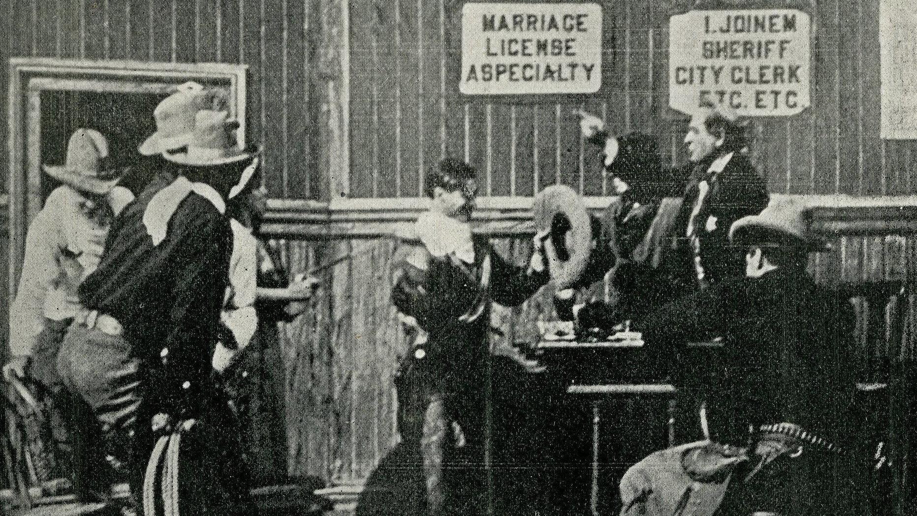 The Cowboy and the Shrew 1911 movie scene