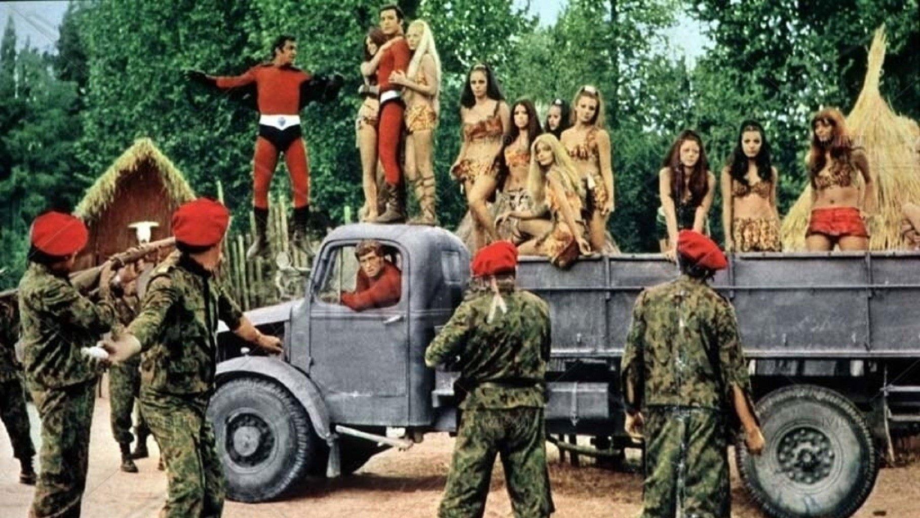 Three Supermen in the Jungle 1970 movie scene