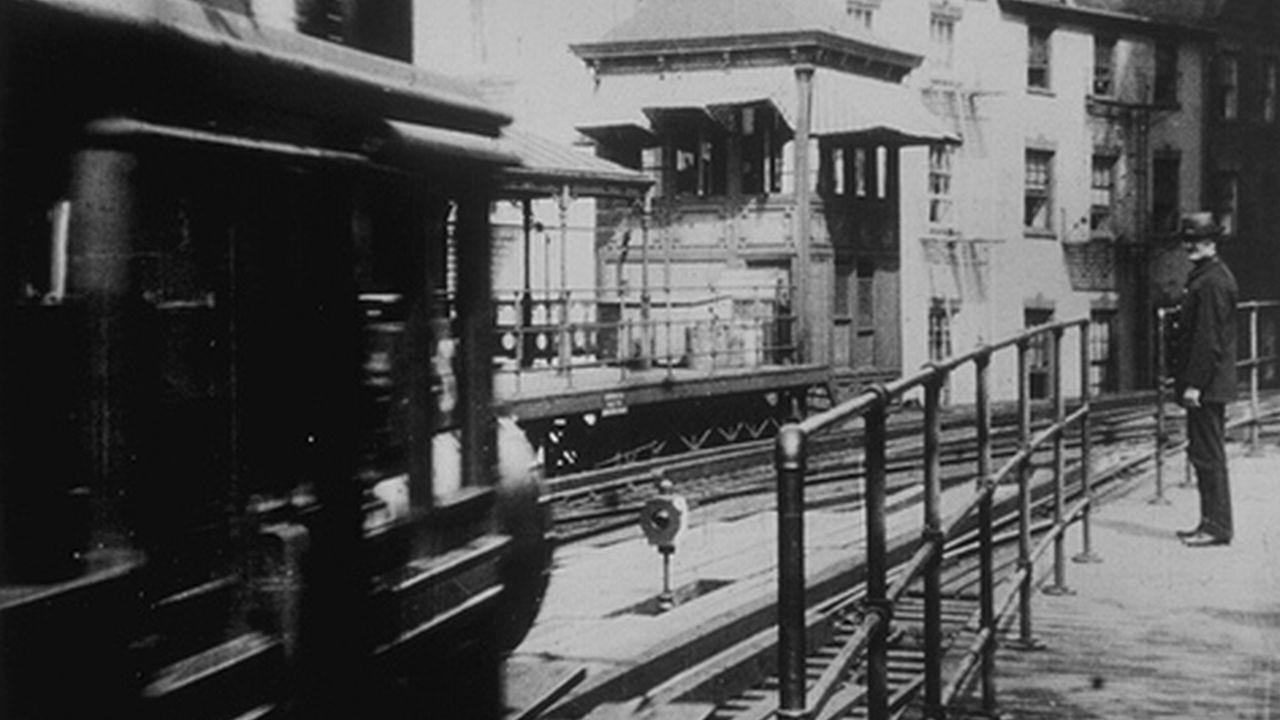 New York. Arrival of a Train at Battery Place 1896 movie scene