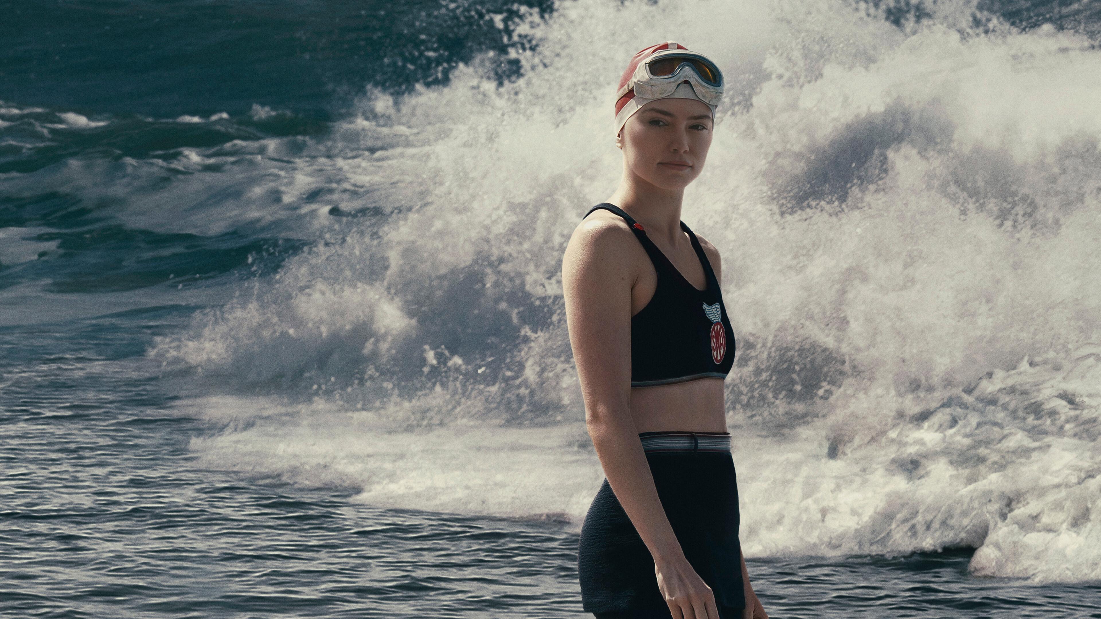 Young Woman and the Sea 2024 movie scene