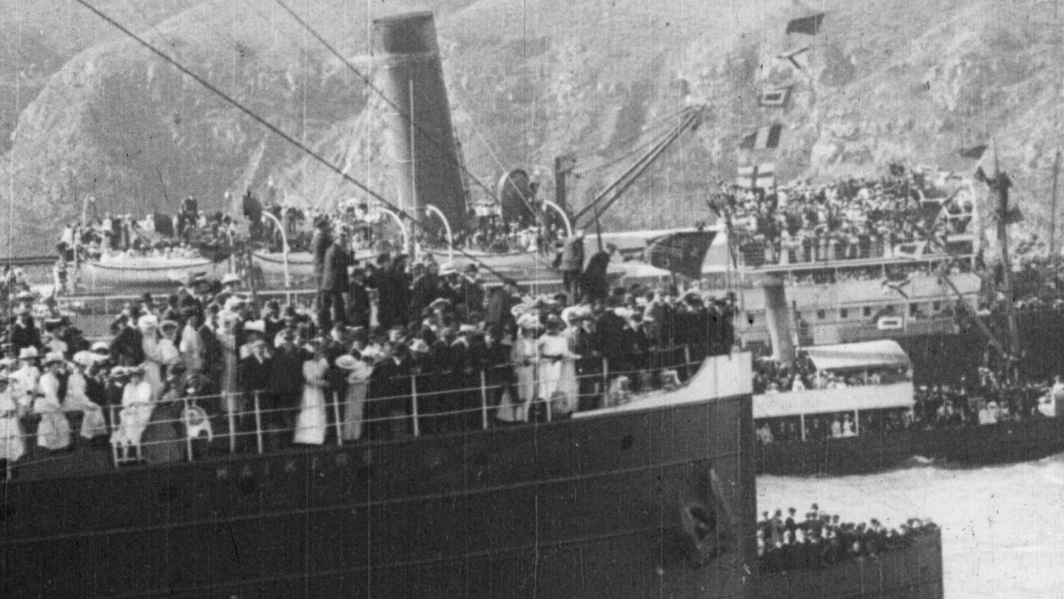 Departure of the British Antarctic Expedition from Lyttelton, New Zealand, 1st January, 1908. 1908 movie scene