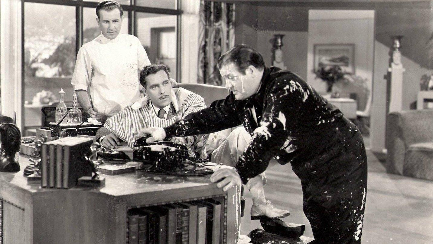Bud Abbott and Lou Costello in Hollywood 1945 movie scene