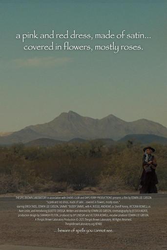 a pink and red dress, made of satin… covered in flowers, mostly roses (2026) poster