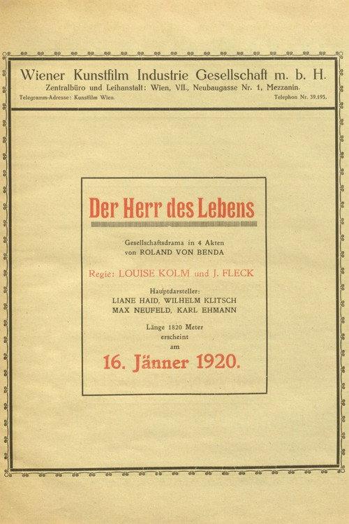 Der Herr des Lebens 1920 official movie poster