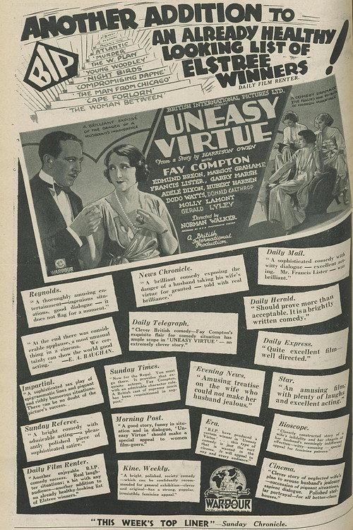 Uneasy Virtue 1931 official movie poster