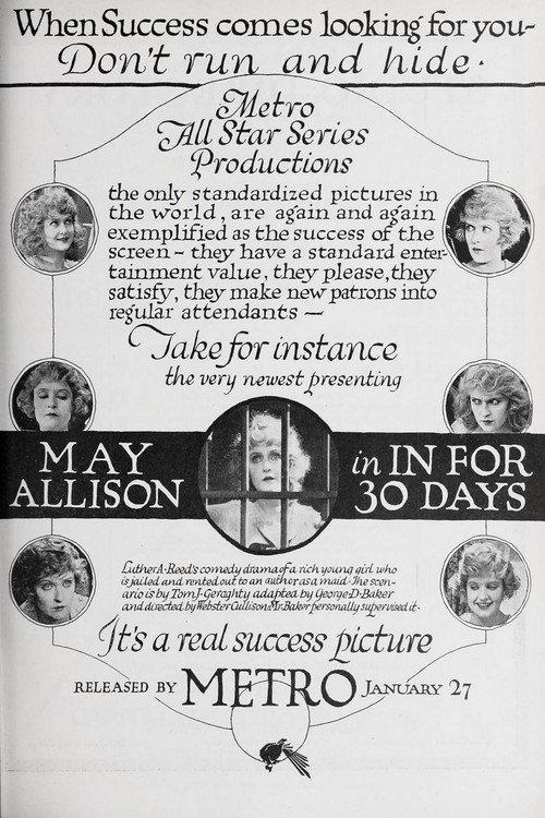 In for Thirty Days 1919 official movie poster