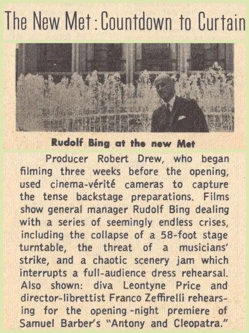 The New Met: Countdown to Curtain 1966 official movie poster
