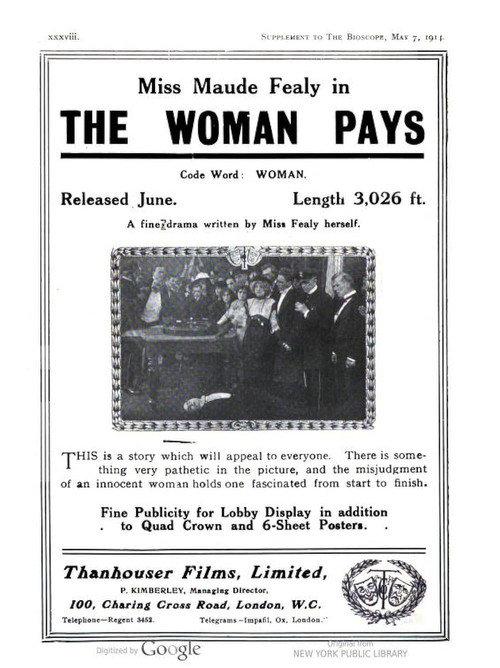 The Woman Pays 1914 official movie poster