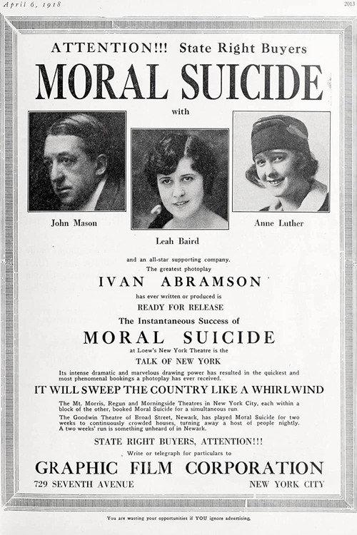 Moral Suicide 1918 official movie poster
