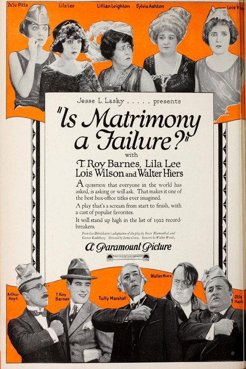 Is Matrimony a Failure? 1922 official movie poster
