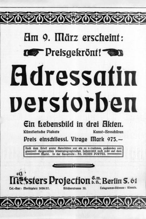 Adressatin verstorben 1912 official movie poster